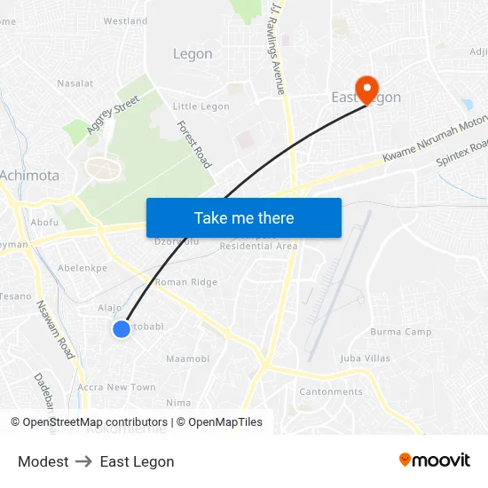 Modest to East Legon map