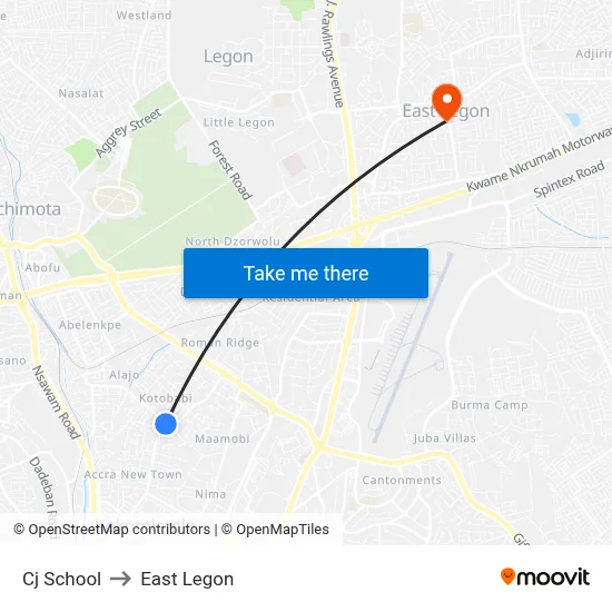 Cj School to East Legon map