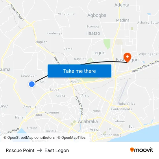 Rescue Point to East Legon map