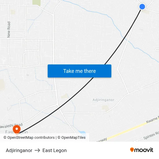 Adjiringanor to East Legon map