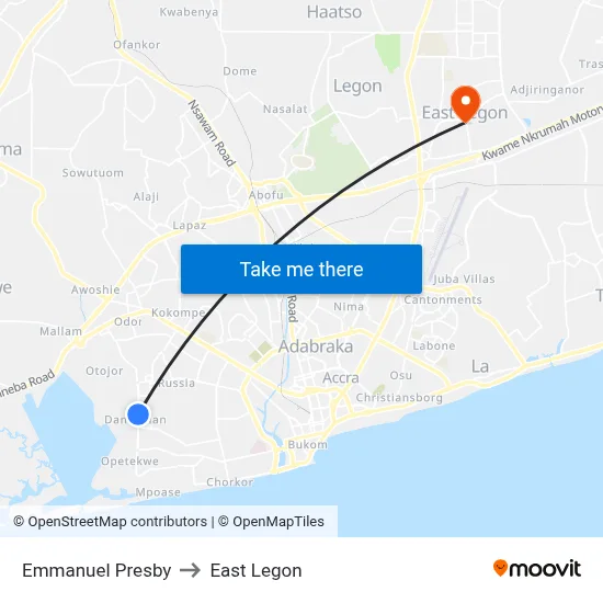 Emmanuel Presby to East Legon map