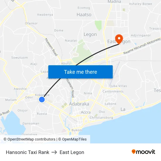 Hansonic Taxi Rank to East Legon map