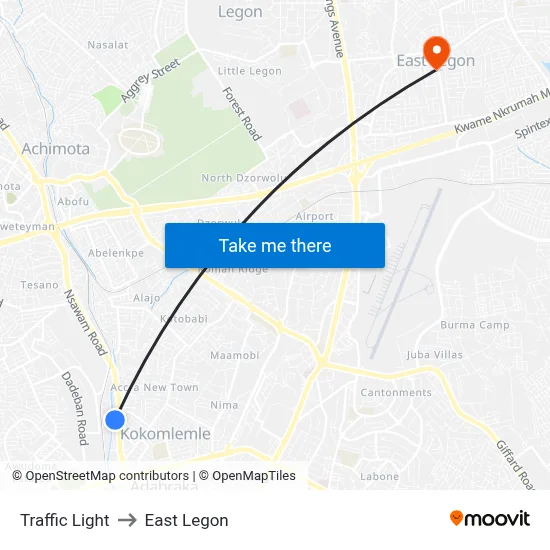 Traffic Light to East Legon map