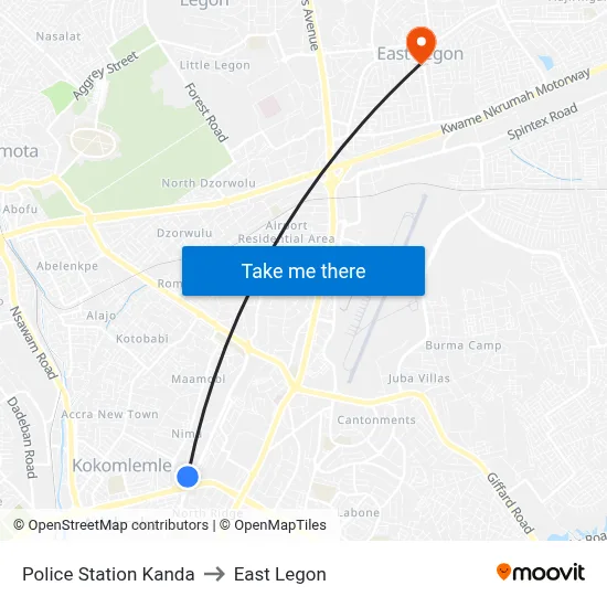 Police Station Kanda to East Legon map