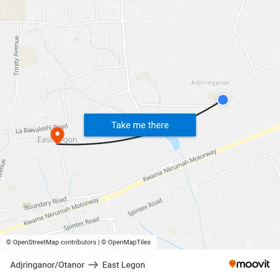 Adjringanor/Otanor to East Legon map