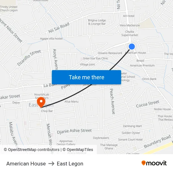 American House to East Legon map