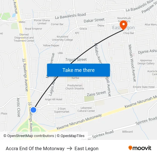 Accra End Of the Motorway to East Legon map