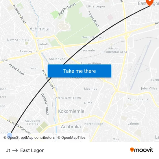 Jt to East Legon map