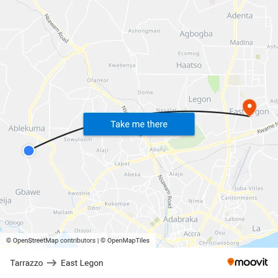 Tarrazzo to East Legon map