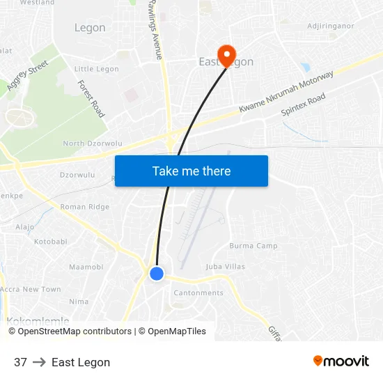 37 to East Legon map