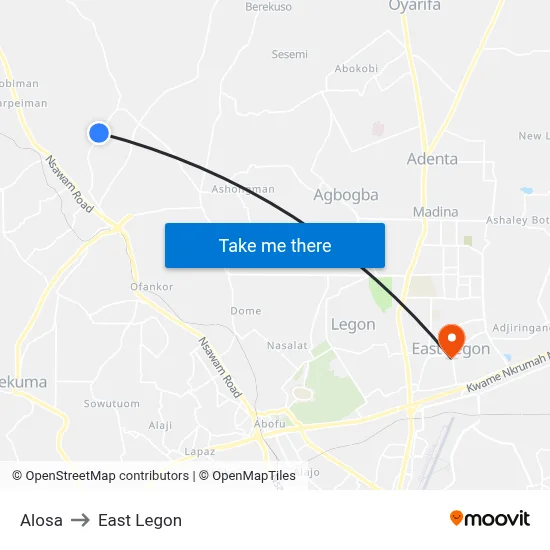 Alosa to East Legon map