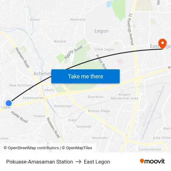 Pokuase-Amasaman Station to East Legon map