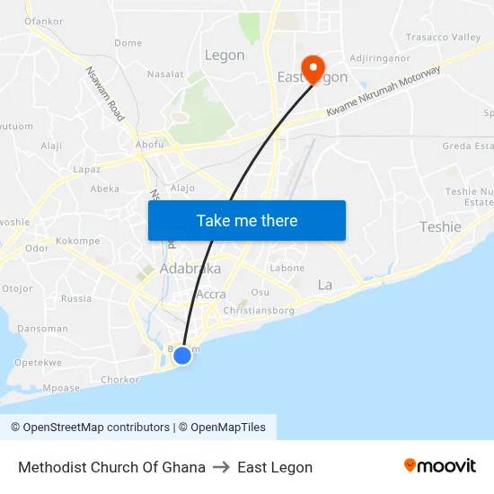 Methodist Church Of Ghana to East Legon map