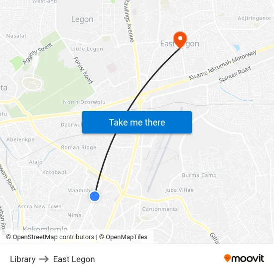 Library to East Legon map