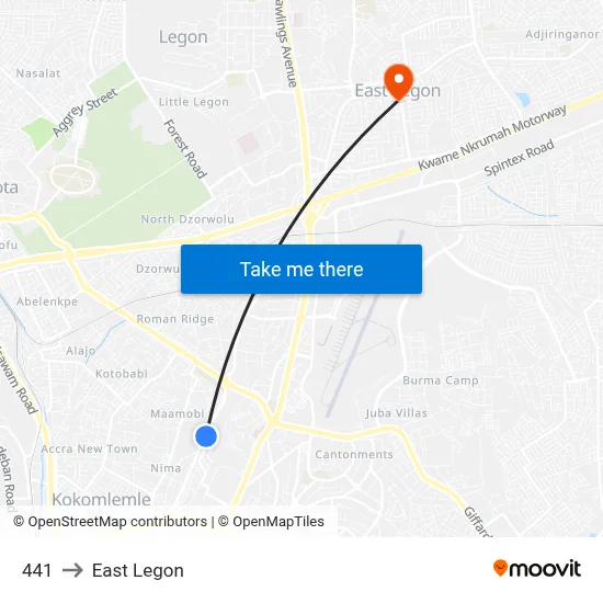 441 to East Legon map