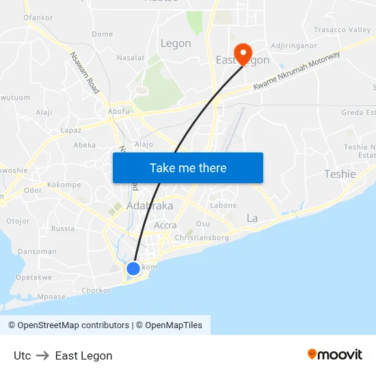 Utc to East Legon map
