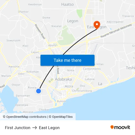 First Junction to East Legon map