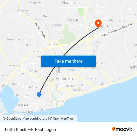 Lotto Kiosk to East Legon map