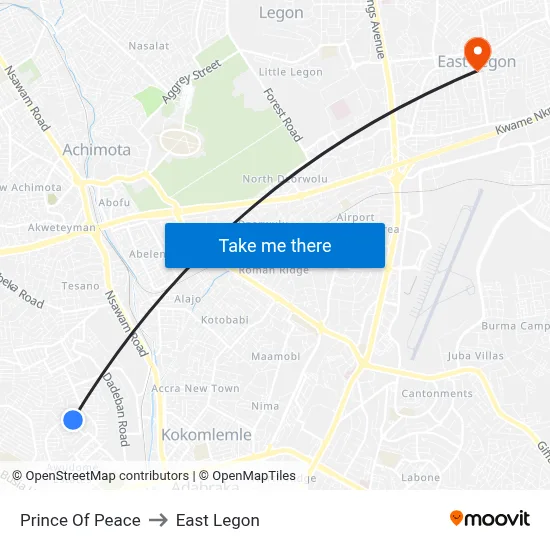Prince Of Peace to East Legon map