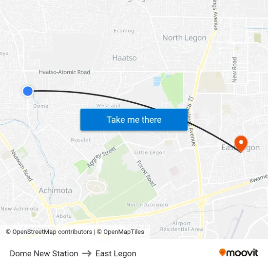 Dome New Station to East Legon map