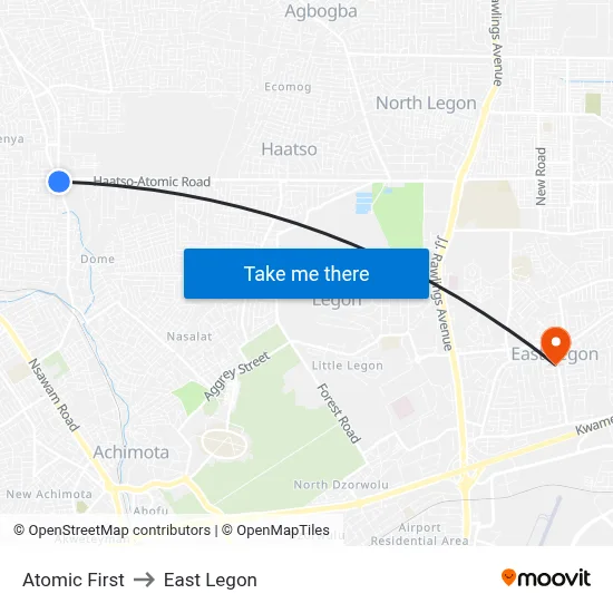 Atomic First to East Legon map