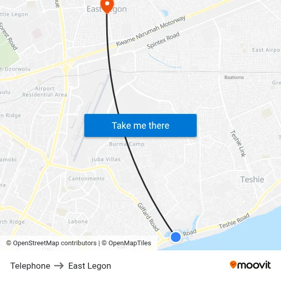 Telephone to East Legon map