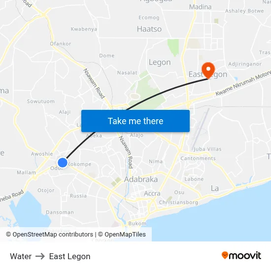 Water to East Legon map