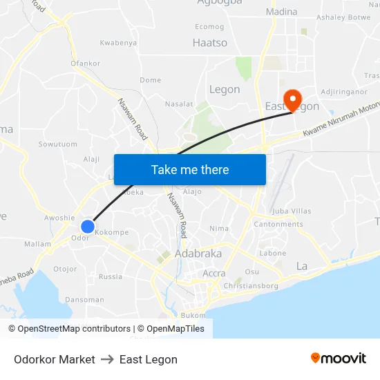 Odorkor Market to East Legon map
