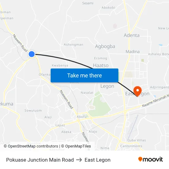 Pokuase Junction Main Road to East Legon map