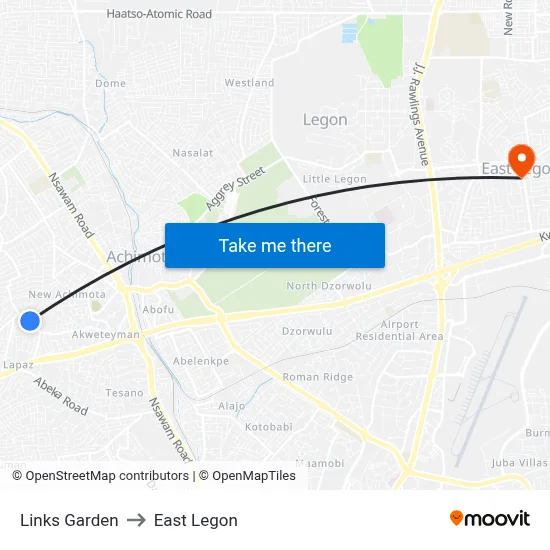 Links Garden to East Legon map