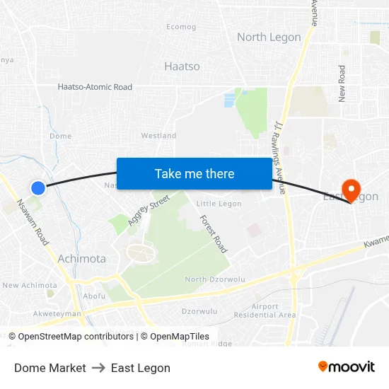 Dome Market to East Legon map