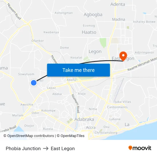 Phobia Junction to East Legon map