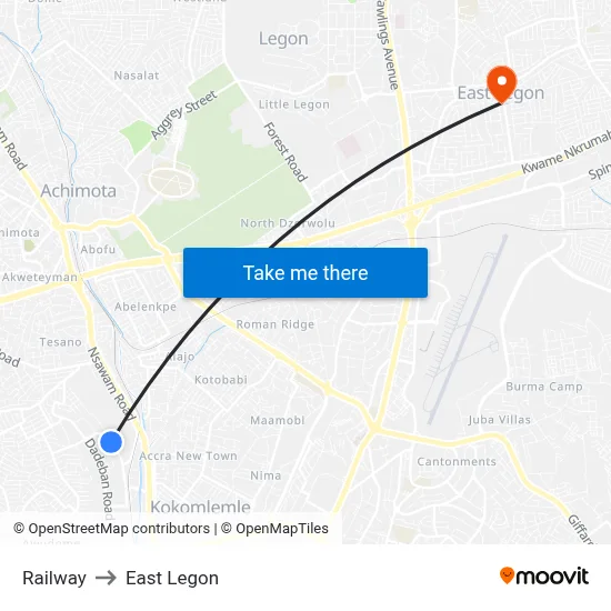 Railway to East Legon map