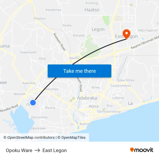 Opoku Ware to East Legon map