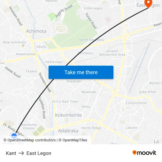 Kant to East Legon map