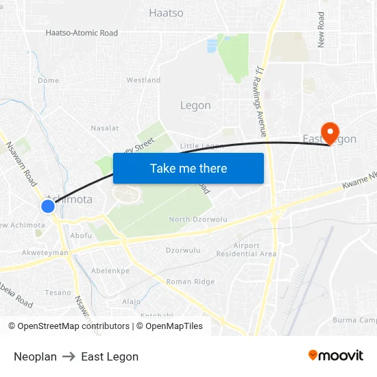 Neoplan to East Legon map