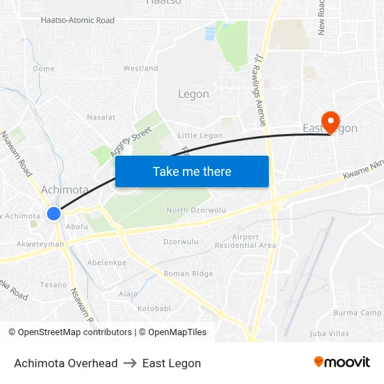 Achimota Overhead to East Legon map