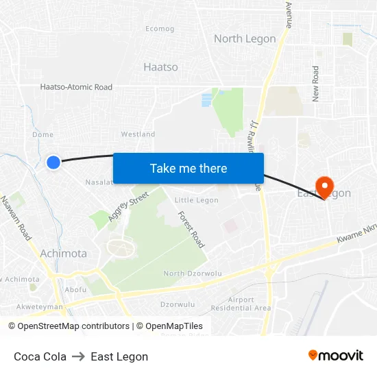 Coca Cola to East Legon map