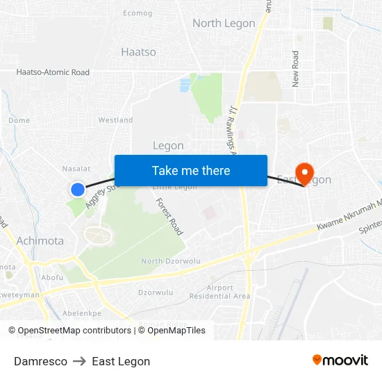 Damresco to East Legon map