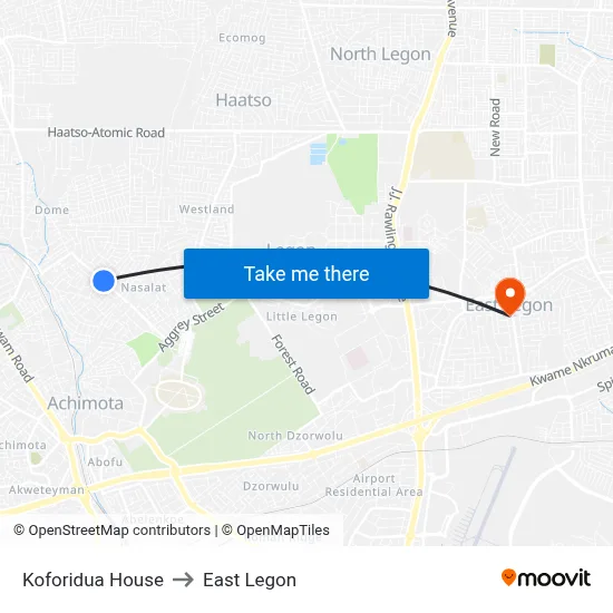 Koforidua House to East Legon map