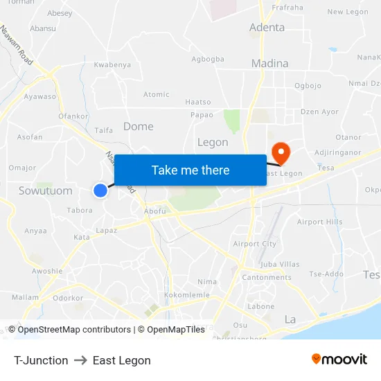 T-Junction to East Legon map