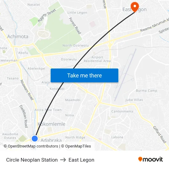Circle Neoplan Station to East Legon map