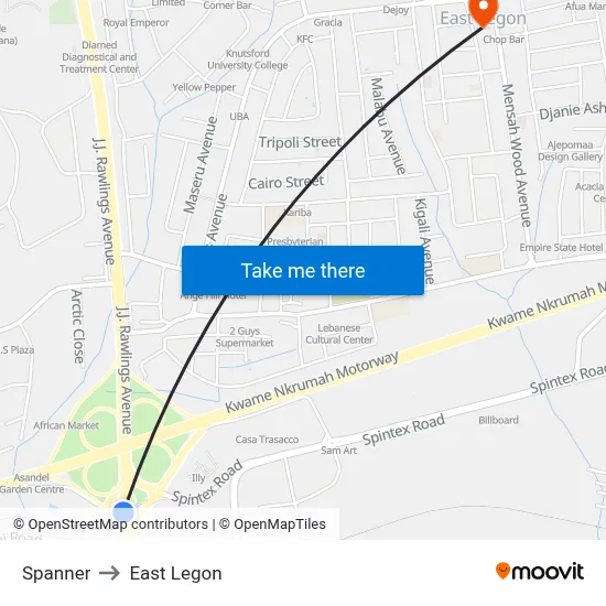 Spanner to East Legon map