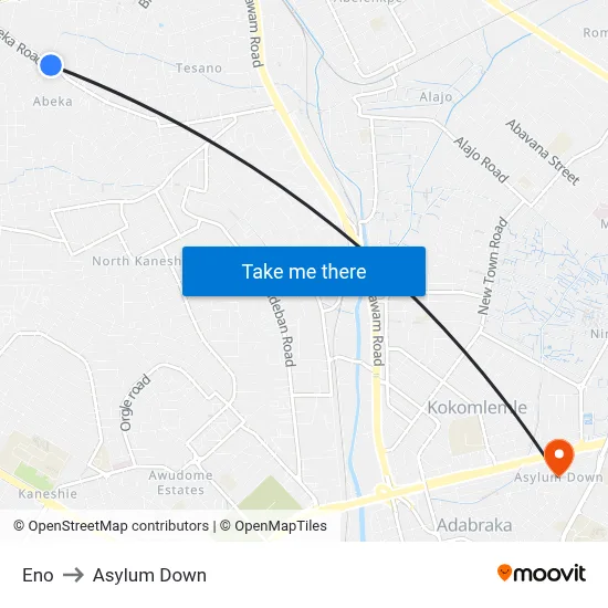 Eno to Asylum Down map