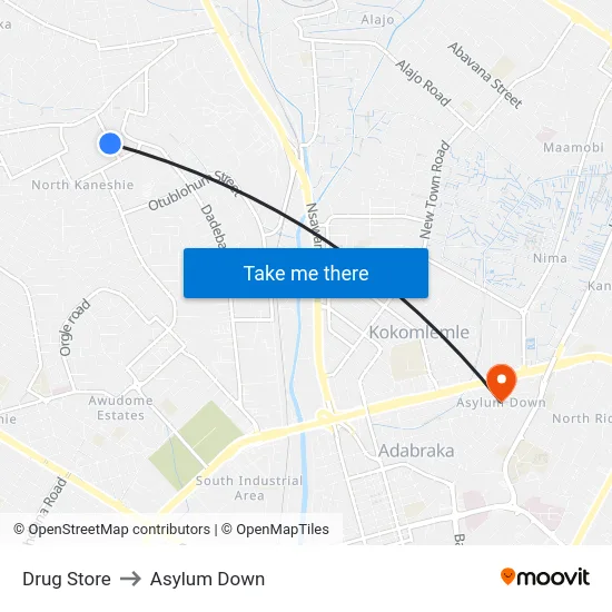 Drug Store to Asylum Down map