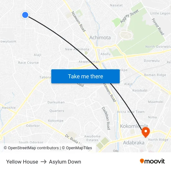 Yellow House to Asylum Down map