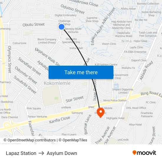 Lapaz Station to Asylum Down map