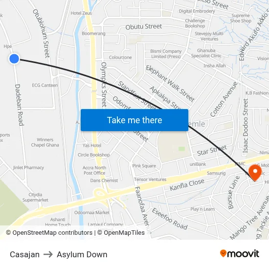 Casajan to Asylum Down map