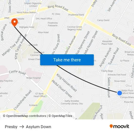 Presby to Asylum Down map