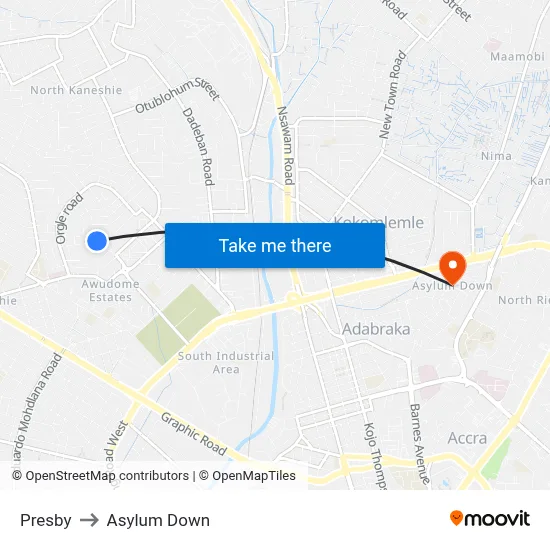 Presby to Asylum Down map